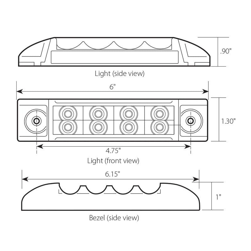 6"L RECT. PEARL AMBER/CLEAR 8 LED LIGHT, HIGH/LOW 3 WIRES 6" RECTANGULAR Lavender