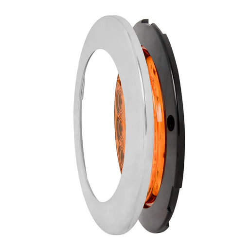 Light Gray 4" FLEET AMBER/CLEAR 18 LED FLANGE MT. W/VISOR BEZEL, 3PRONG 4" ROUND