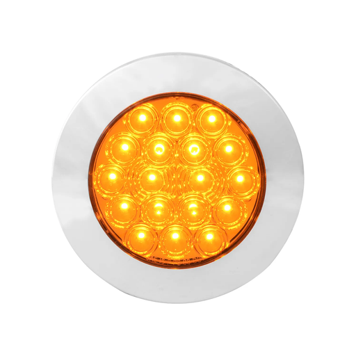 Orange 4" FLEET AMBER/CLEAR 18 LED FLANGE MOUNT W/ CR. BEZEL 3PIN 4" ROUND