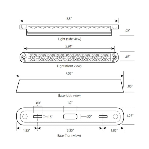 White Smoke 6-1/2" FLUSH MOUNT AMBER/CLEAR 9 LED LIGHT BAR, 3 WIRES 6 1/2" LIGHT BAR