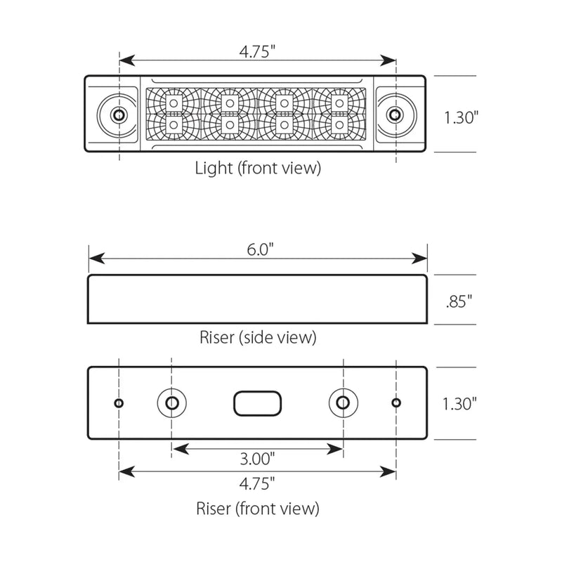 6"L RECT. SPYDER AMBER/CLEAR 8-LED MARKER/CLEARANCE LIGHT LED Rectangular Light Light Gray