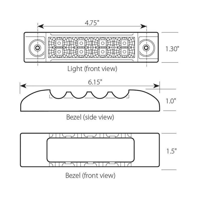 6"L RECT. SPYDER AMBER/CLEAR 8-LED MARKER/CLEARANCE LIGHT LED Rectangular Light Gray