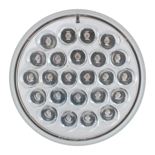 Gray 4" PEARL RED/CLEAR 24-LED 6-PULSE STROBE LIGHT, 9V-36V 4" ROUND