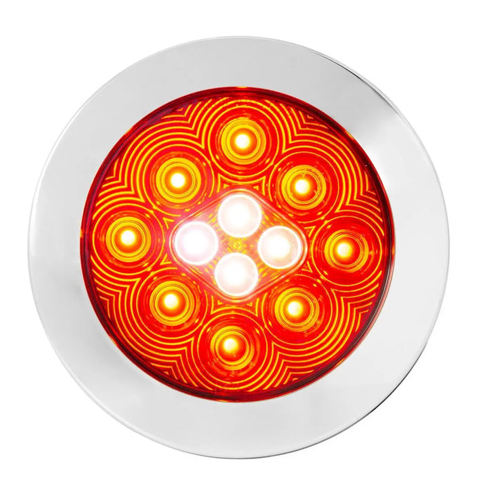 Red 4" FLEET COMBO LED TAIL & BACKUP LIGHT 9 RED & 4 WHITE FLANGE W/CR. BEZEL