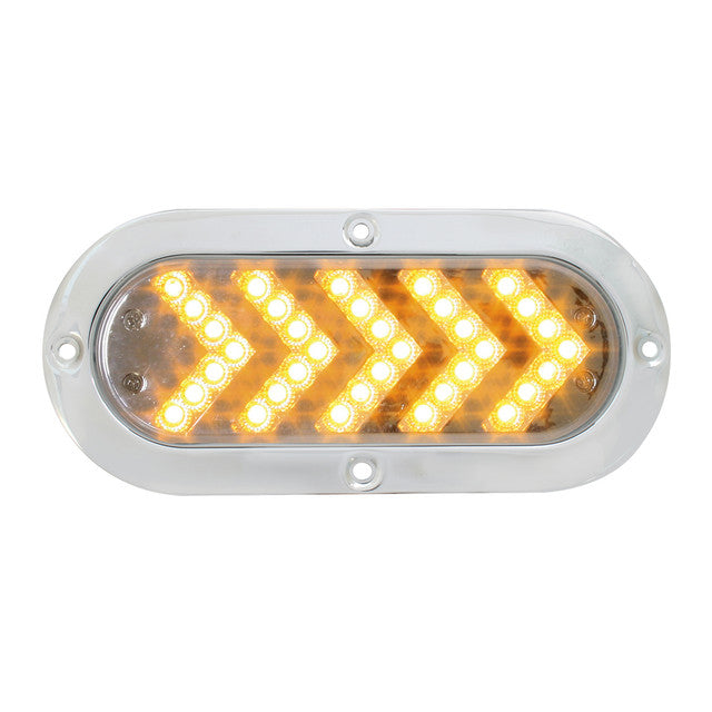 ÁMBAR OVALADO/FLECHA TRANSPARENTE SECUENCIAL DE 35 LED CON KIT DE BISEL DE ACERO INOXIDABLE