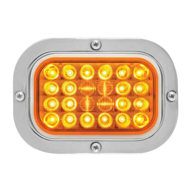 RECT. LUZ LED ÁMBAR PERLA CON LLANTA DE ACERO INOXIDABLE Y COLETA, LENTE ÁMBAR