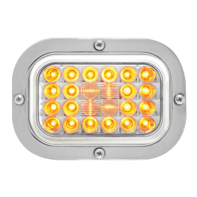 77161 RECT. PEARL AMBER LED LIGHT W/ S.S. RIM & PIGTAIL, CLEAR LENS