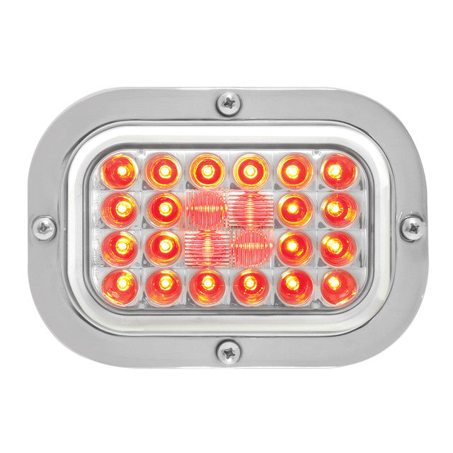 RECT. LUZ LED ROJA PERLA CON LLANTA DE ACERO INOXIDABLE Y COLETA, LENTE TRANSPARENTE