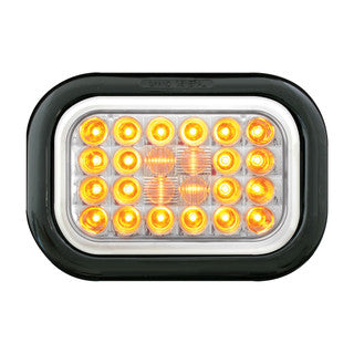 RECT. LUZ LED ÁMBAR PERLA CON OJAL Y COLETA, LENTE TRANSPARENTE