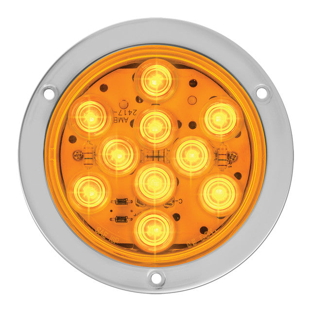 77380 Mega 10 Series 4" LED Light, Amber/Amber, W/Stainless Steel Bezel