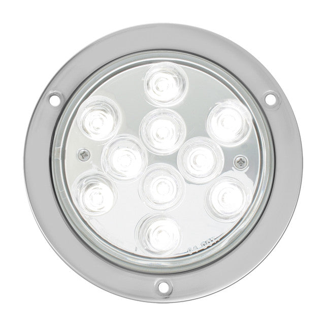 77384 Mega 10 Plus Series 4" LED Light, White/Clear, W/Stainless Steel Bezel