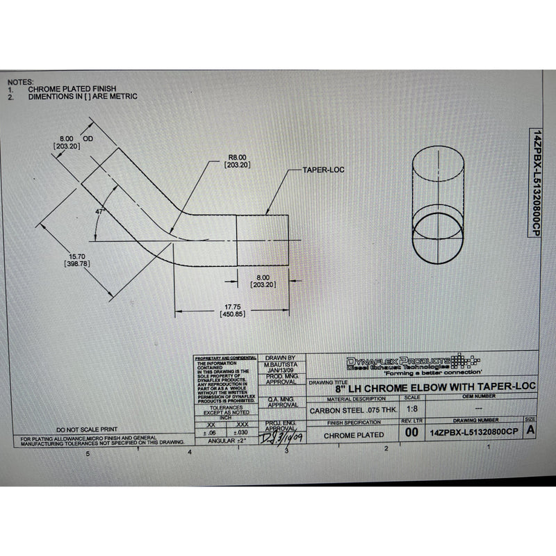 DP-14ZPBX-L51320800CP 8" LEFT ELBOW