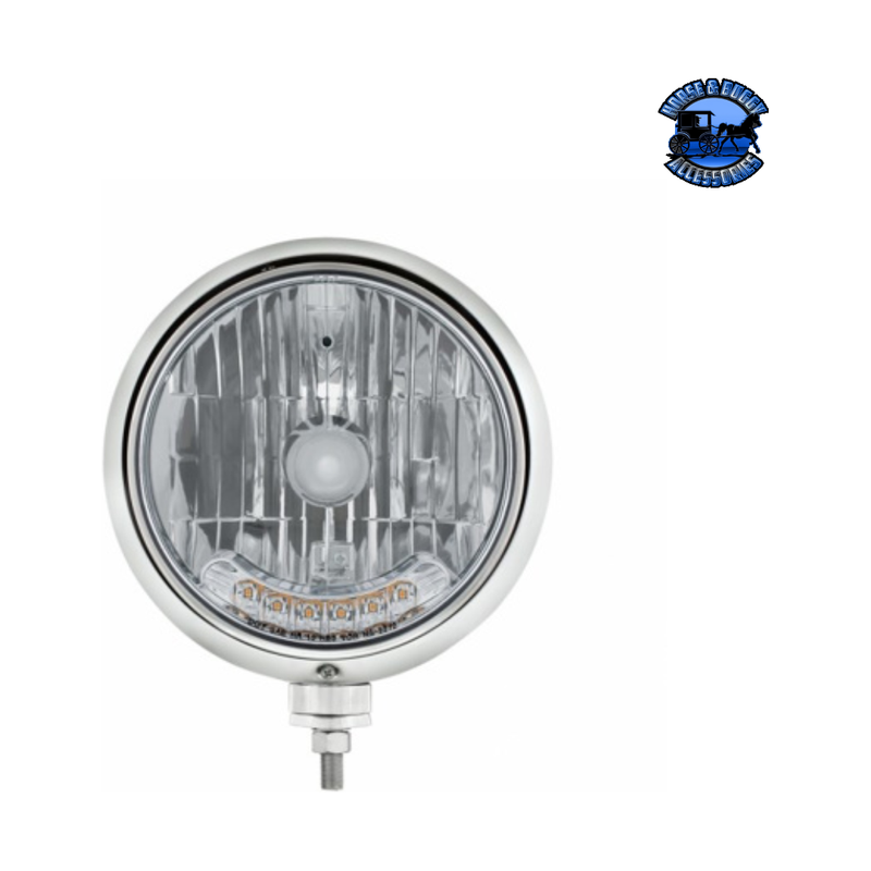 GUIDE 682-C STYLE HEADLIGHT H4 BULB WITH 6 AMBER LED (Choose Color) HEADLIGHT Stainless,Chrome,Black Dark Gray