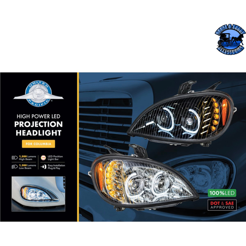 HIGH POWER LED PROJECTION HEADLIGHT FOR 2001-2020 FREIGHTLINER COLUMBIA (Choose Color) (Choose Side) LED Headlight Chrome / Driver's Side,Chrome / Passenger's Side,Black / Driver's Side,Black / Passenger's Side Black
