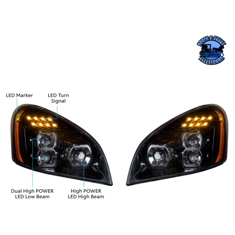 UP-35788 "Blackout" LED Headlight Set For 2008-2017 Freightliner Cascadia (Pair) #35788 LED Headlight Black