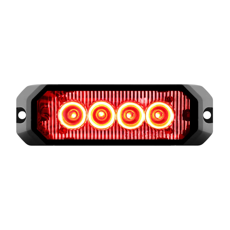 4" MEDIUM RECTANGULAR HIGH POWER LED STROBE LIGHT, RED/CLEAR Black