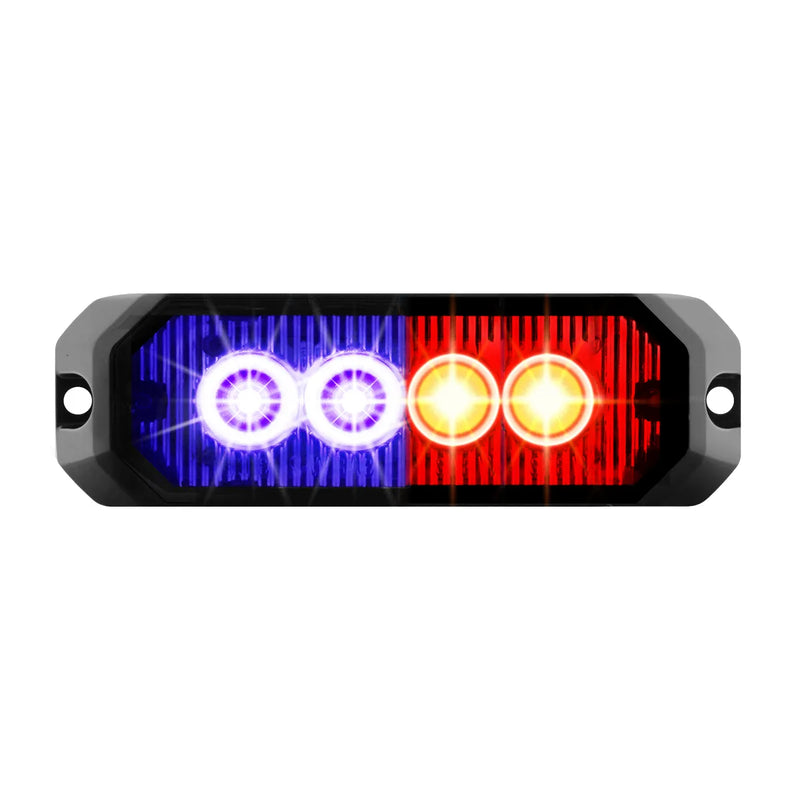 4"  MEDIUM RECTANGULAR HIGH POWER LED STROBE LIGHT, BLUE & RED/CLEAR Black