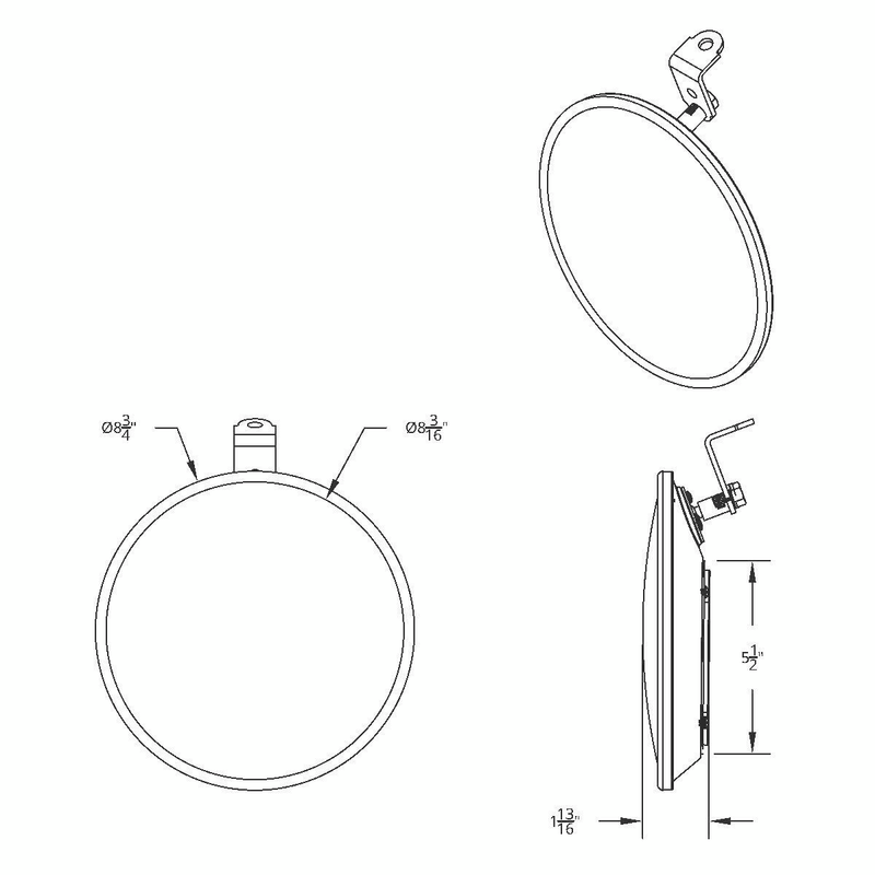 8-1/2" Stainless Steel Convex Mirror With LED - Passenger