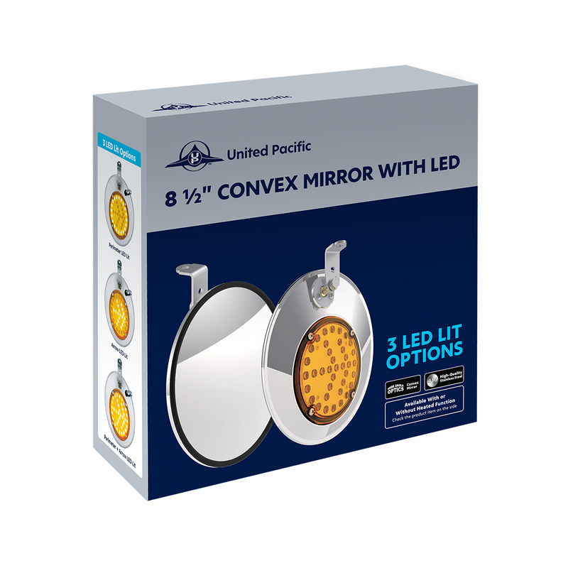 8-1/2" Stainless Steel Convex Heated Mirror With LED - Driver