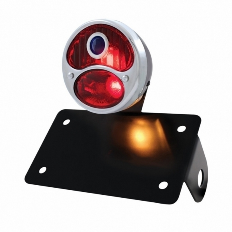 SS & Black Housing 1928 DUO Lamp & Blue Dot Style Tail Light Assembly With Horizontal Mounting Bracket
