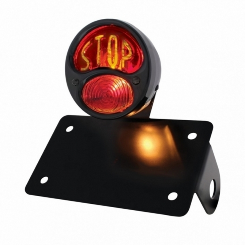 Conjunto de luz trasera estilo Ford STOP 1928 negro con soporte de montaje horizontal