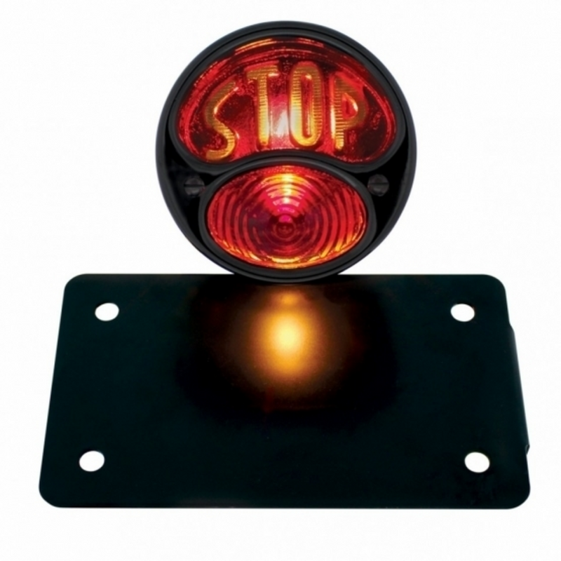 Conjunto de luz trasera estilo Ford STOP 1928 negro con soporte de montaje horizontal