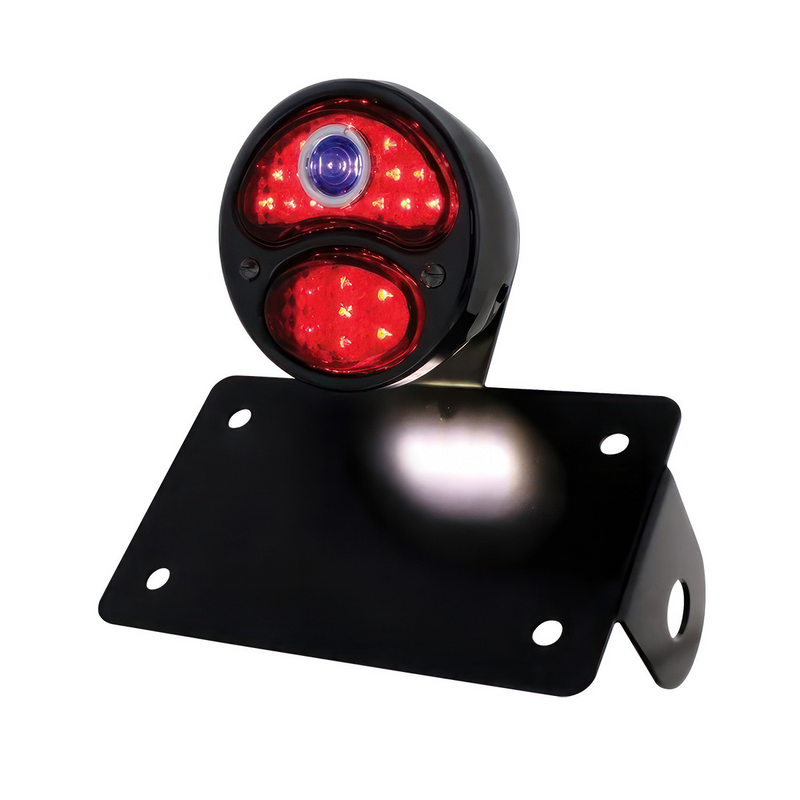Black 1928 DUO Lamp & Blue Dot Style LED Tail Light Assembly With Horizontal Mounting Bracket
