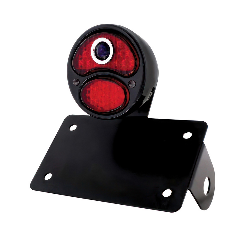 Black 1928 DUO Lamp & Blue Dot Style LED Tail Light Assembly With Horizontal Mounting Bracket