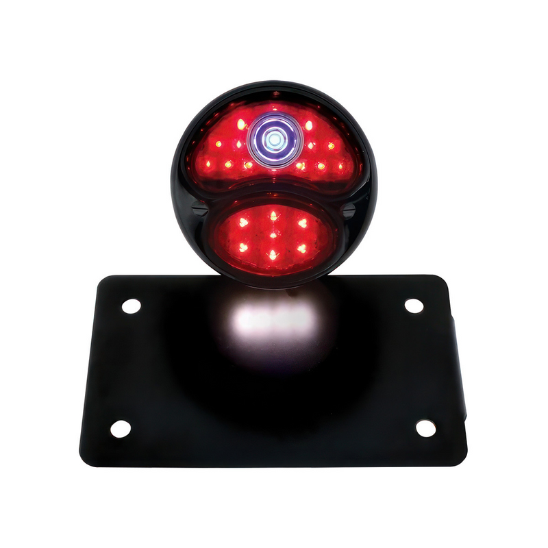 Black 1928 DUO Lamp & Blue Dot Style LED Tail Light Assembly With Horizontal Mounting Bracket