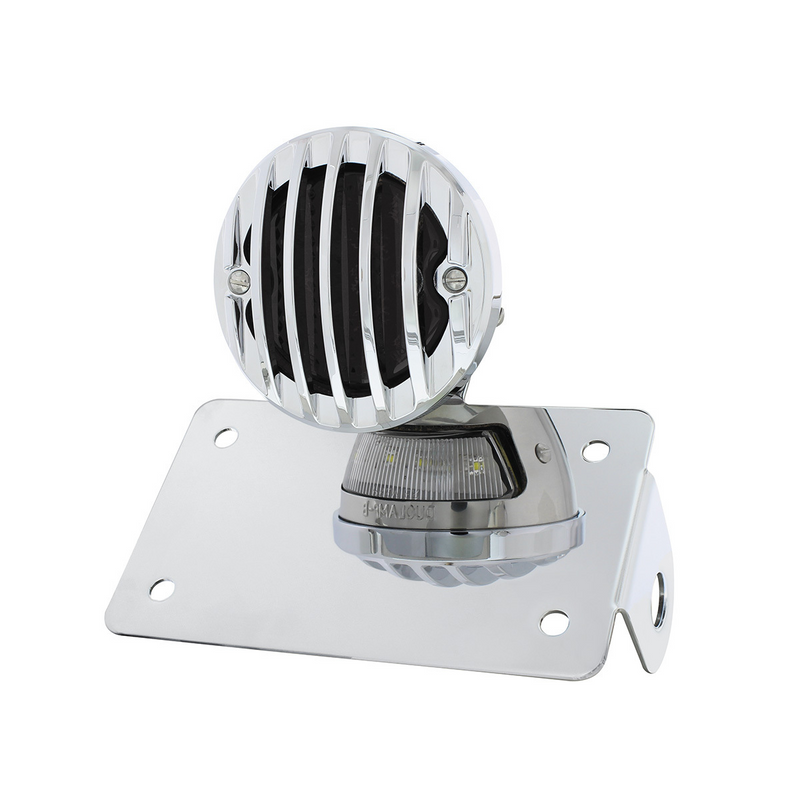 Motorcycle LED "Bobber" Style Horizontal Tail Light With Chrome Grille Bezel-Smoke Lens