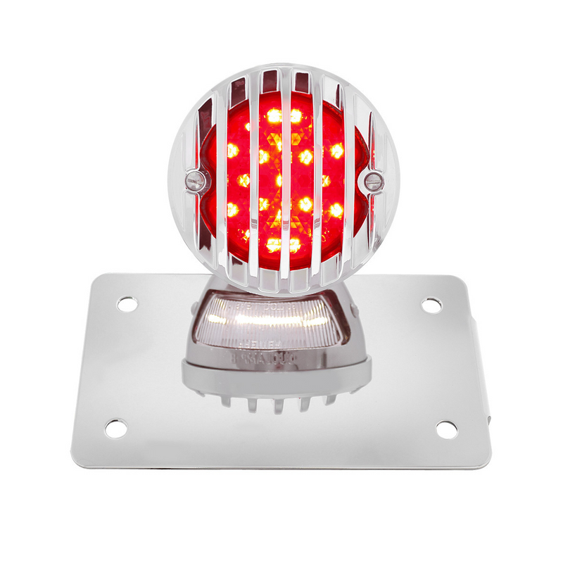 Motorcycle LED "Bobber" Style Horizontal Tail Light With Chrome Grille Bezel-Smoke Lens