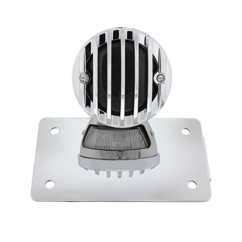 Motorcycle LED "Bobber" Style Horizontal Tail Light With Chrome Grille Bezel-Smoke Lens