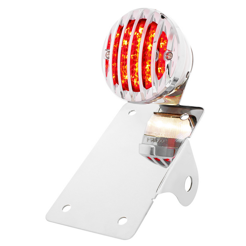 Motorcycle LED "Bobber" Style Vertical Tail Light With Chrome Grille Bezel-Smoke Lens