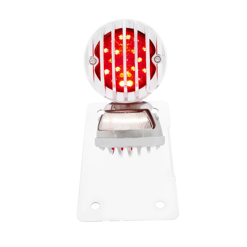 Motorcycle LED "Bobber" Style Vertical Tail Light With Chrome Grille Bezel-Smoke Lens
