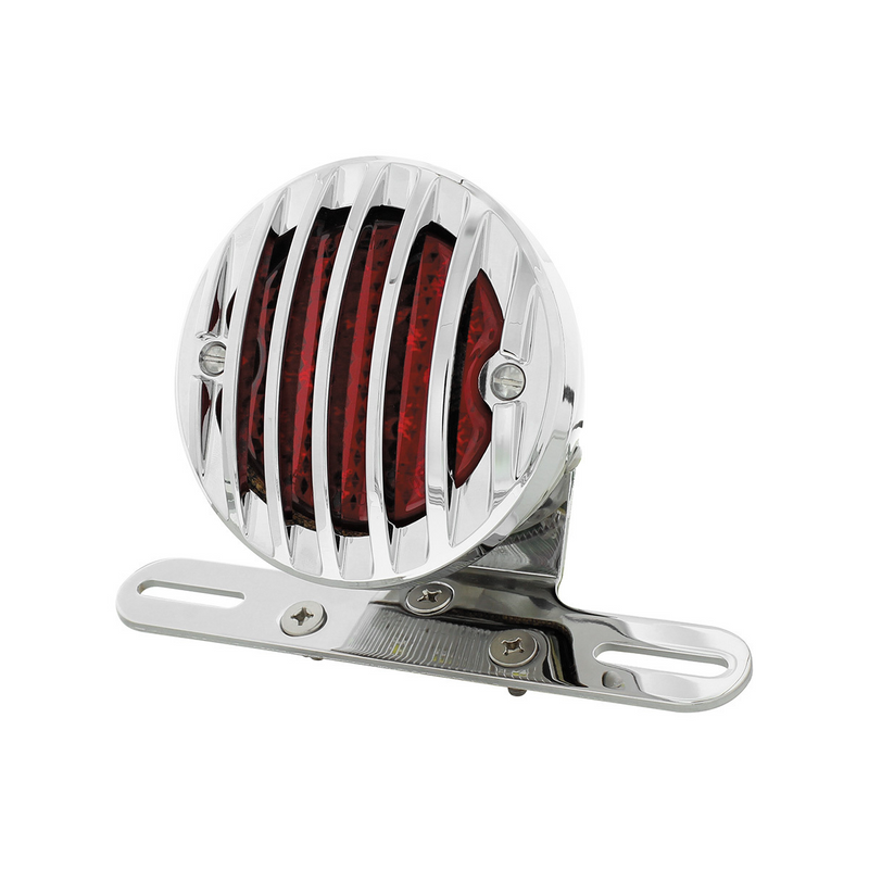 Motorcycle LED Rear Fender Tail Light With Chrome Grille Bezel - Red Lens