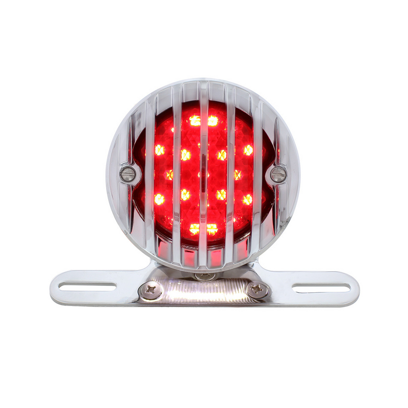 Motorcycle LED Rear Fender Tail Light With Chrome Grille Bezel - Smoke Lens
