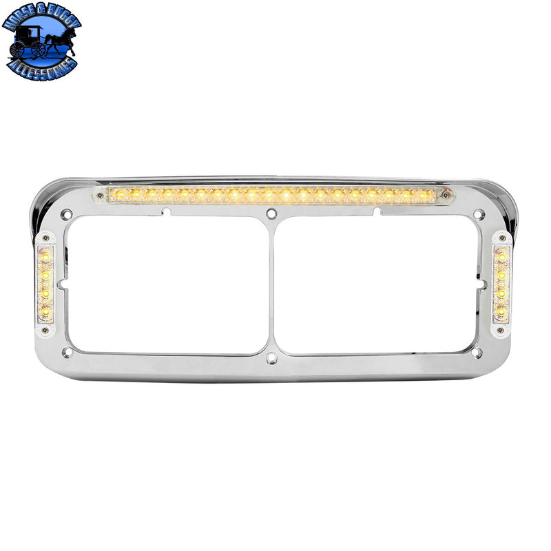 87593 CR. PL. DUAL RECT. HEADLIGHT BEZEL W/VISOR 26-LED AM/CLR