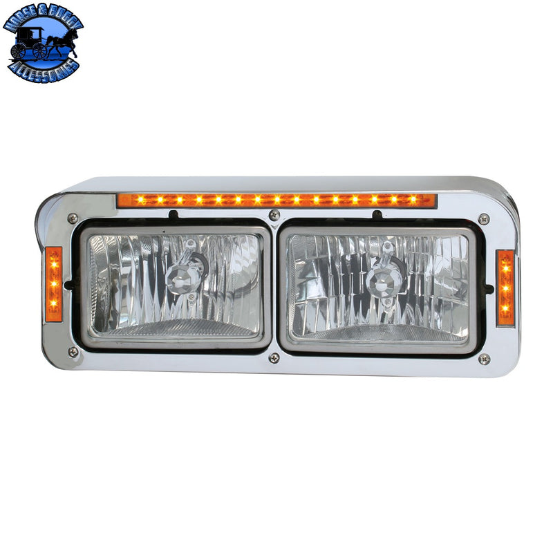87593 CR. PL. DUAL RECT. HEADLIGHT BEZEL W/VISOR 26-LED AM/CLR