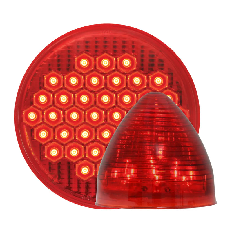 CR LIGHT PANEL W/2-4" & 6-2.5" RED LED BEEHIVE & RIM W/VISOR Firebrick