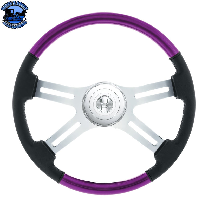 18" Leather & Wood Candy Color 4 Spoke Steering Wheel With Chrome Horn Bezel (Choose Color)