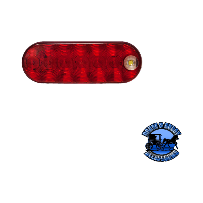 Dark Red 880K-7 6.5"x2.25" Red and White LED Stop/Turn/Tail & Back-Up Light Oval, Grommet-Mount Kit