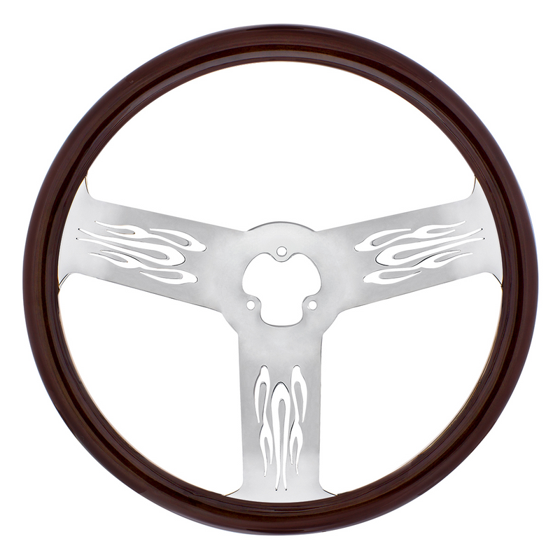 UP-88105 18" Wood Steering Wheel - Firestorm