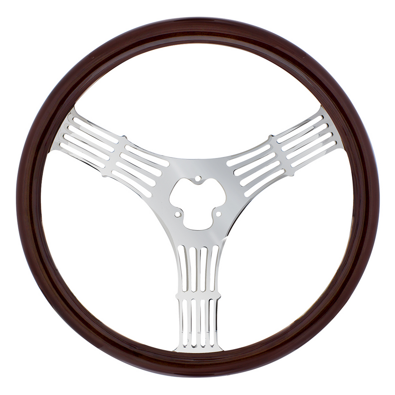 Volante de acero estampado de 18" y 3 rayos con empuñadura de madera - Banjo