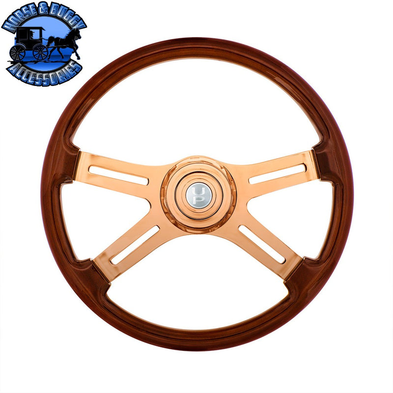 18" Rose Gold 4 Spoke Steering Wheel With Horn Button & Bezel-Wood Grain steering wheel Wheat