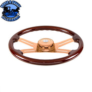 18" Rose Gold 4 Spoke Steering Wheel With Horn Button & Bezel-Wood Grain steering wheel Saddle Brown