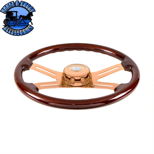 18" Rose Gold 4 Spoke Steering Wheel With Horn Button & Bezel-Wood Grain steering wheel Saddle Brown