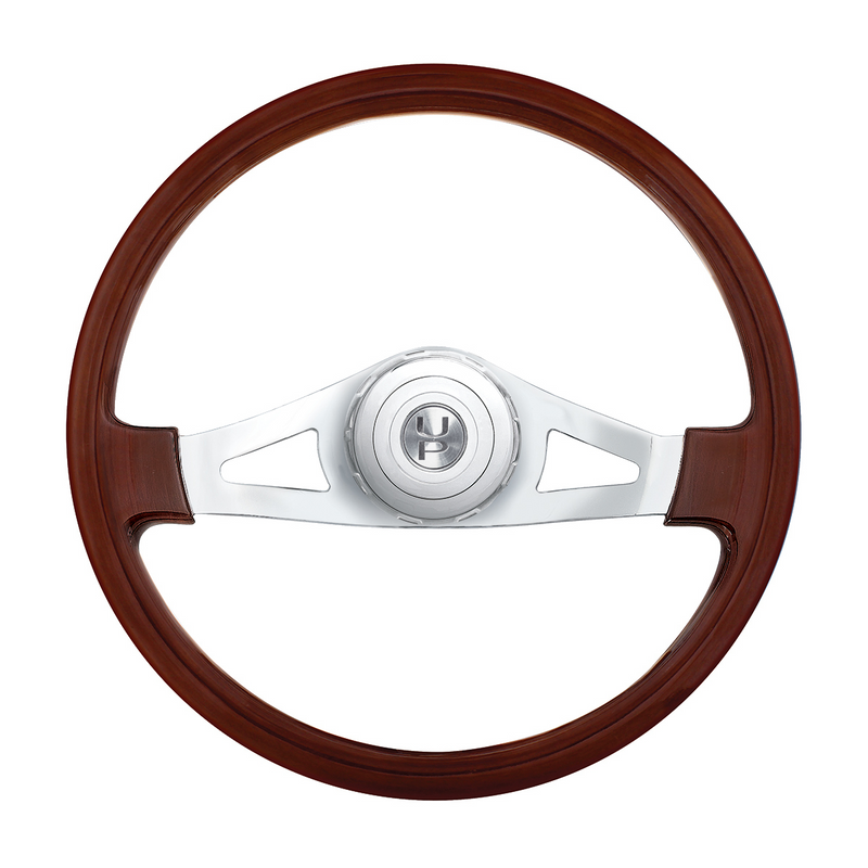 UP-88123 18" Chrome 2 Spoke Steering Wheel With Hub & Horn Button Kit For Peterbilt (1998-2005), Kenworth (2001-2003)