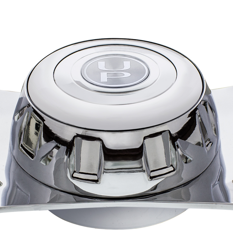 UP-88123 18" Chrome 2 Spoke Steering Wheel With Hub & Horn Button Kit For Peterbilt (1998-2005), Kenworth (2001-2003)