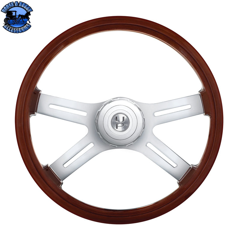 UP-88136 18" Chrome 4 Spoke Steering Wheel With Hub & Horn Button Kit For Peterbilt (1998-2005) & Kenworth (2001-2002)