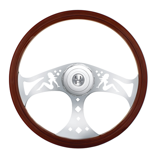 18" Chrome Lady Steering Wheel With Hub & Horn Button Kit For Peterbilt (1998-2005) & Kenworth (2001-2002)
